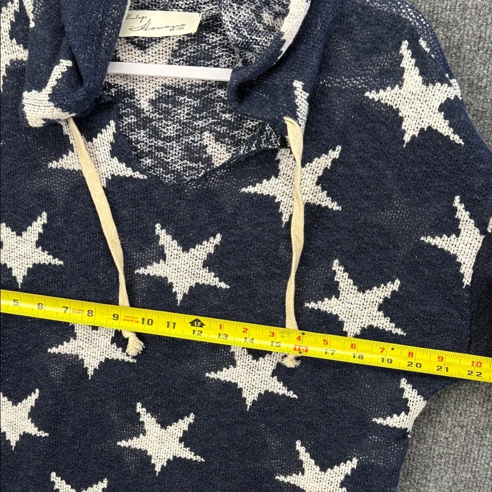 Vintage Havana Star Sheer Hooded Knit Pullover - Navy & Cream Small - Picture 4 of 14